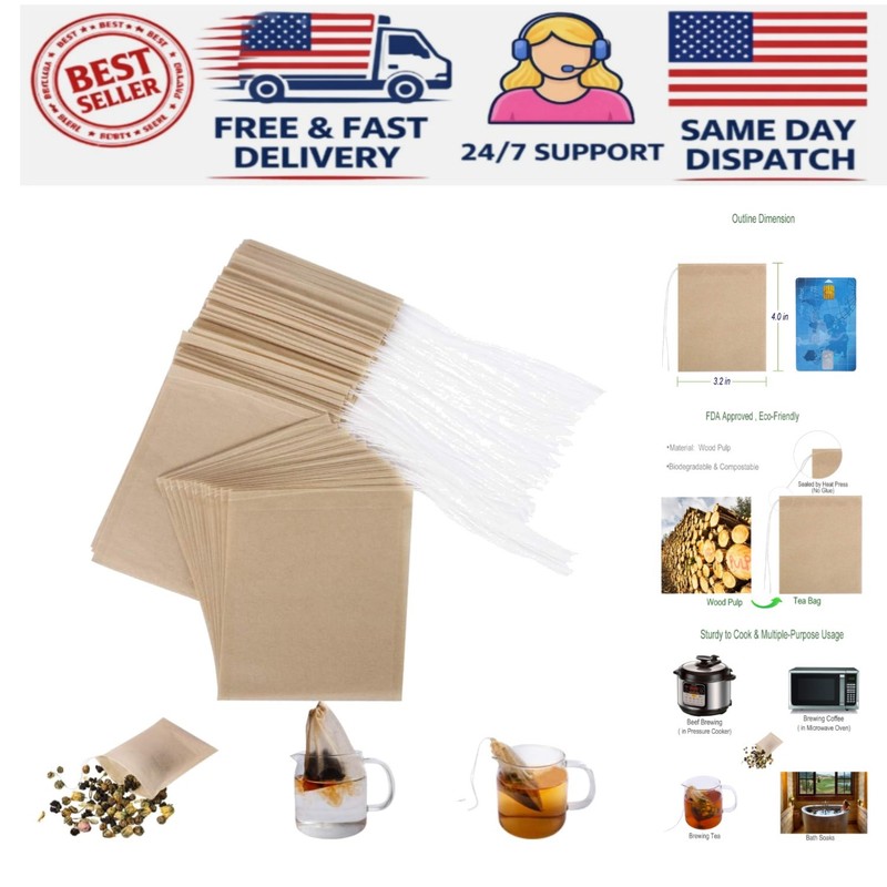 Biodegradable Tea Infusers – 100 Pack Unbleached Pulp Sachets for Easy Brewing