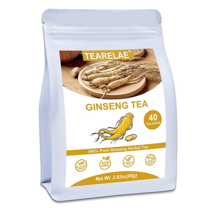 – Ginseng Tea, 40 Count – Pure Ginseng Root Tea Bags – Smooth Flavor – Boost Ene
