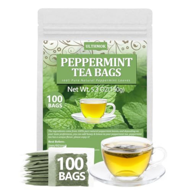 Peppermint Tea Bags, 100 Natural, Caffeine Free – 100 Bags Free Shipping