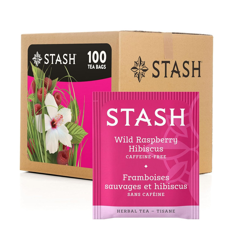 Stash Tea Wild Raspberry Hibiscus Herbal Tea, Box of 100 Tea Bags (Packaging May