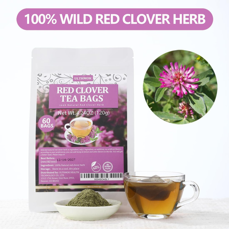 60 Premium Red Clover Tea Bags, Made with 100% Natural Red Clover Flowers & Herb gallery