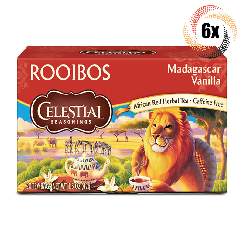 6x Boxes Celestial Rooibos Madagascar Vanilla Herbal Tea | 20 Bags Each | 1.5oz