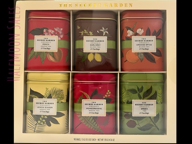 The Secret Garden Organic Tea Collection Gift Set 6 Varieties Assorted Teas Tins