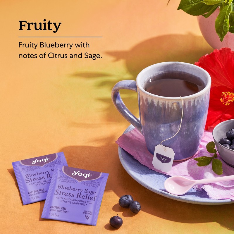 Yogi Tea - Blueberry Sage Stress Relief (4 Pack) 64 Organic Herbal Tea Bags gallery