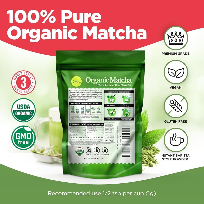 uVernal Organic Matcha Green Tea Powder - 100% Pure Matcha for Latte & Baking gallery