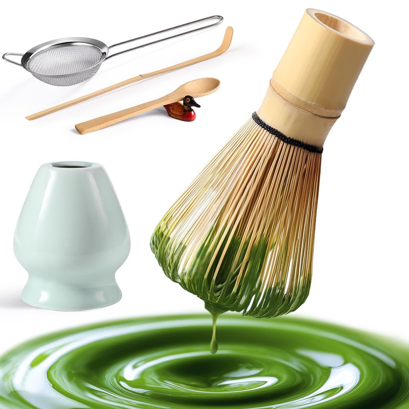 Matcha Whisk Set: Matcha Set with Bamboo Matcha Whisk and Ceramic Holder,Bamboo
