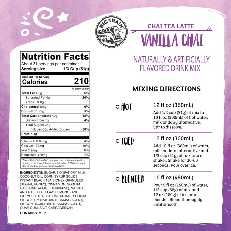 Big Train Vanilla Chai Tea Latte Beverage Mix, 3.5 Pound Pack of 1 gallery