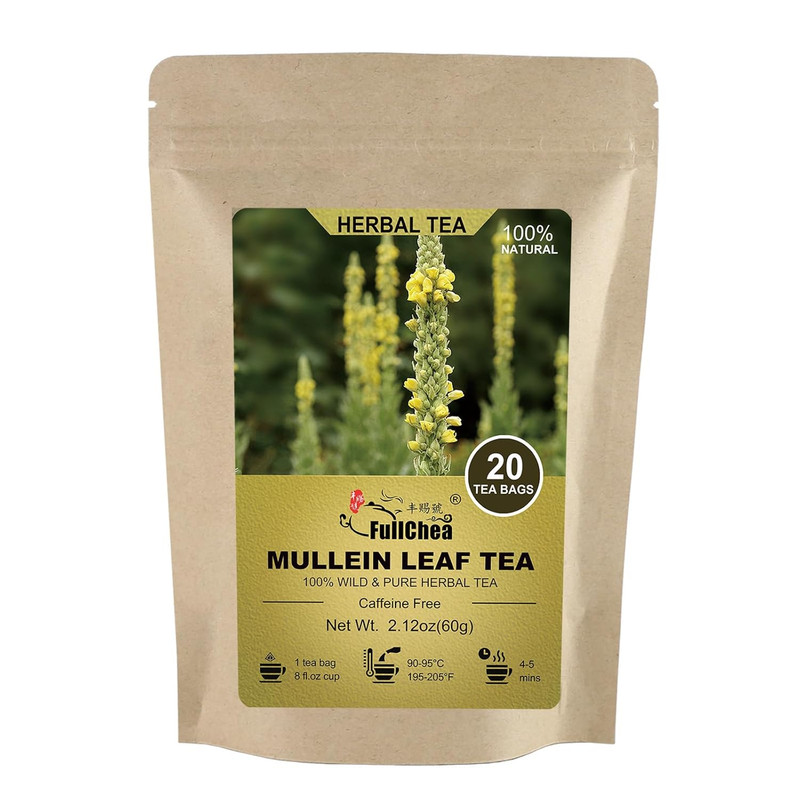 Fullchea – Mullein Leaf Tea Bags, 20 Teabags, 3G/Bag for Lungs – Non-Gmo – Caffe
