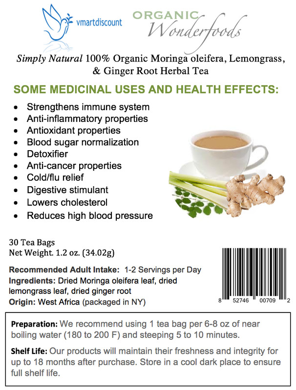 Moringa Oleifera, Lemongrass, & Ginger Root Herbal Tea 30 Bags gallery