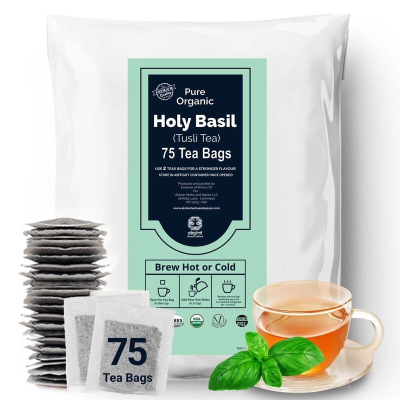 Organic Holy Basil Tea, Pure Tulsi Holy Basil Tea, Herbal Tea – 75 Bags