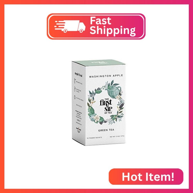 Washington Apple Green Tea, Pyramid Sachet Tea Bags, Cinnamon-Dried Apples, Caff