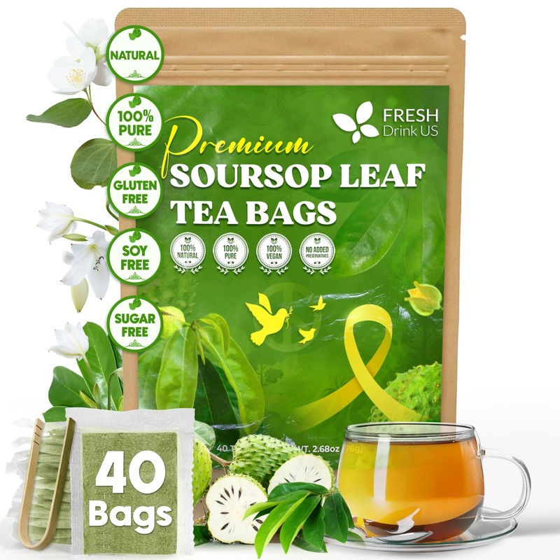 40 Soursop Graviola Leaf Tea Bags, 100% Natural and Pure from Soursop Leaves,