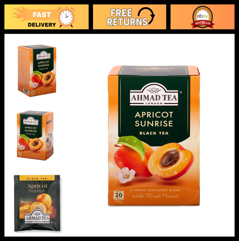 Apricot Sunrise Black Tea – 20 Count, Pack of 6 – Premium Loose Leaf Tea Bags