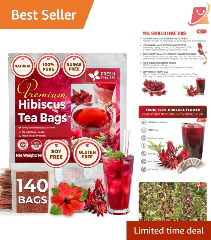 Natural Hibiscus Flower Tea Bags – 140 Count, Biodegradable & No Additives