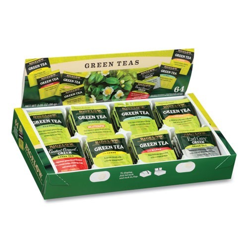 Bigelow Green Tea Assortment, Individually Wrapped, 8 Flavors, 64 Tea Bags/Box
