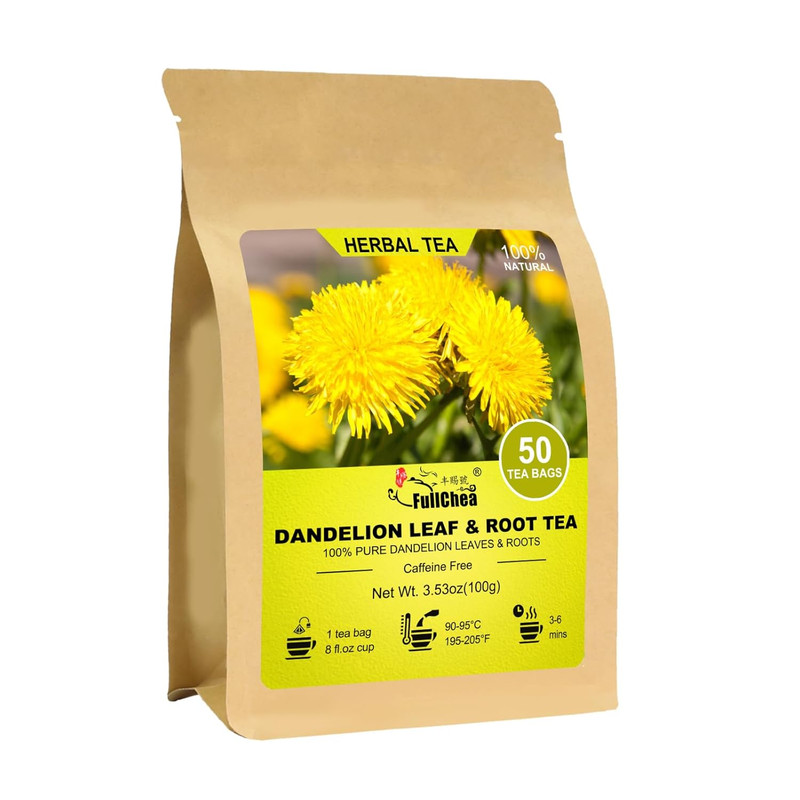 FullChea Dandelion Tea - 50 Bags, Liver & Kidney Support, Caffeine-Free, Non-GMO