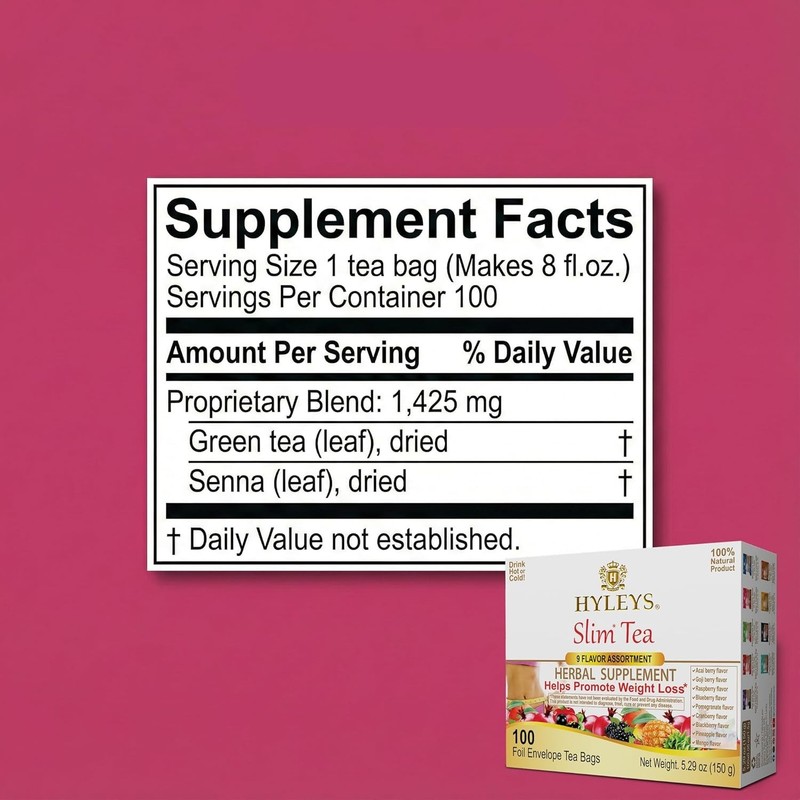 HYLEYS Slim Tea 9 Flavor Assortment 100 Ct - Weight Loss Herbal Supplement Clean gallery