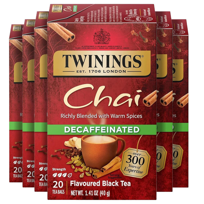 Decaffeinated Chai Individually Wrapped Bags, 20 Count (Pack of 6), Sweet, Savou