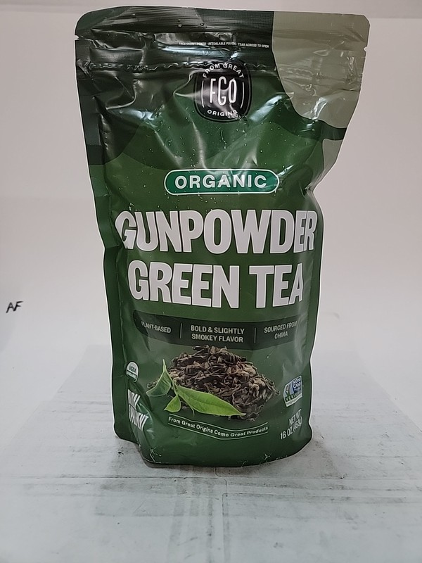 FGO Organic Gunpowder Green Loose Leaf Tea, Resealable Kraft Bag, 16oz, BB7/26