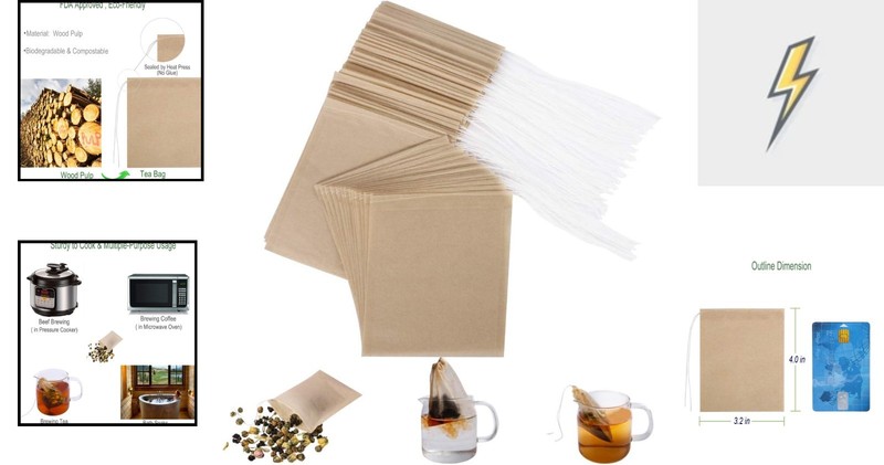 Versatile 100 Pack Biodegradable Tea Filter Bags - Perfect for Tea & Spices gallery
