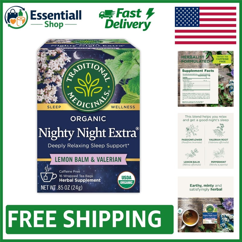 Relaxing Herbal Tea Blend: Nighty Night Extra with Valerian Root – 16 Count