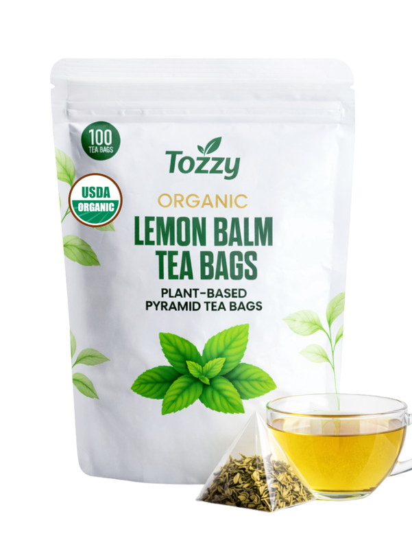 Organic Lemon Balm Tea Bags – 100 Count (Plant-Based Pyramid Tea Bags)