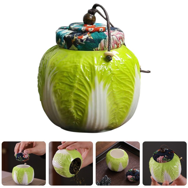 Mini Ceramic Tea Jar Tea Canister Candy Jar Chinese Cabbage Shape Container