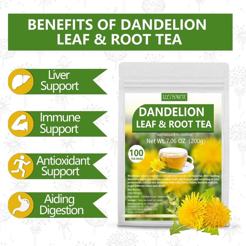 Dandelion Root & Leaf Tea 100 Bags, 7.06oz, Liver Detox, Natural, No Additives gallery