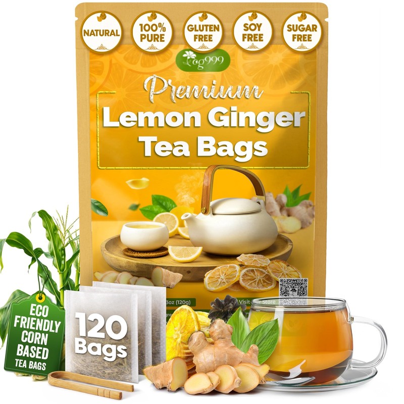 TOG999, Premium Lemon Ginger Tea Bags | 120 Tea Bags | Refreshing Herbal Blen…