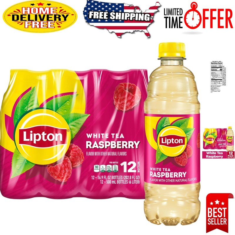 Delightful Raspberry White Iced Tea – 12 Bottles of 16.9 Fl Oz, Only 90 Calories