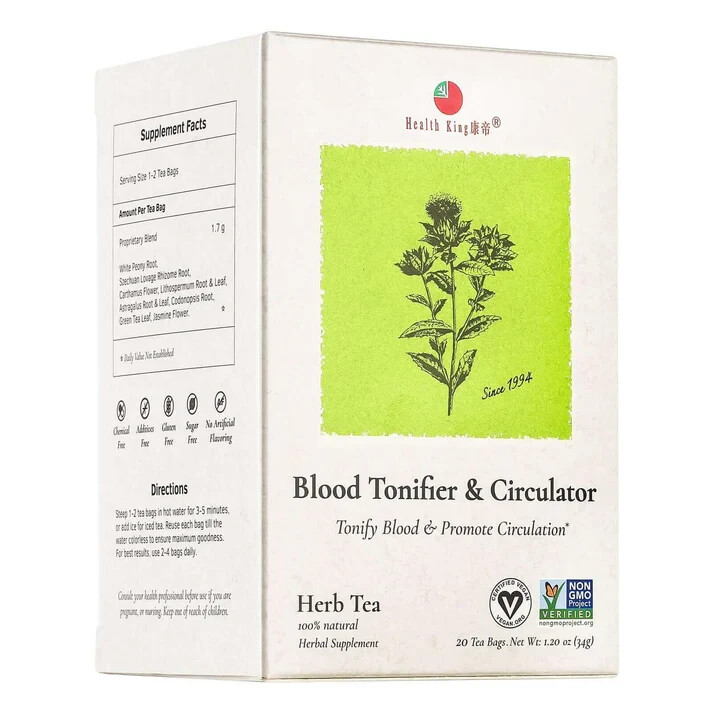Blood Tonifier & Circulator Herb Tea by Health King – 3 Boxes of 20 Teabags Each