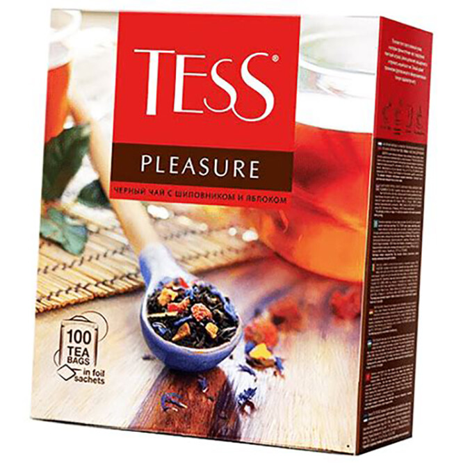 TESS PLEASURE BLACK TEA ROSEHIP APPLE 100 TEA BAGS NON-GMO Made in Russia