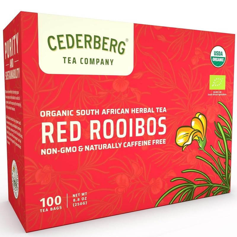 Red Rooibos Tea 100 Teabags USDA Organic – Naturally Caffeine Free -..