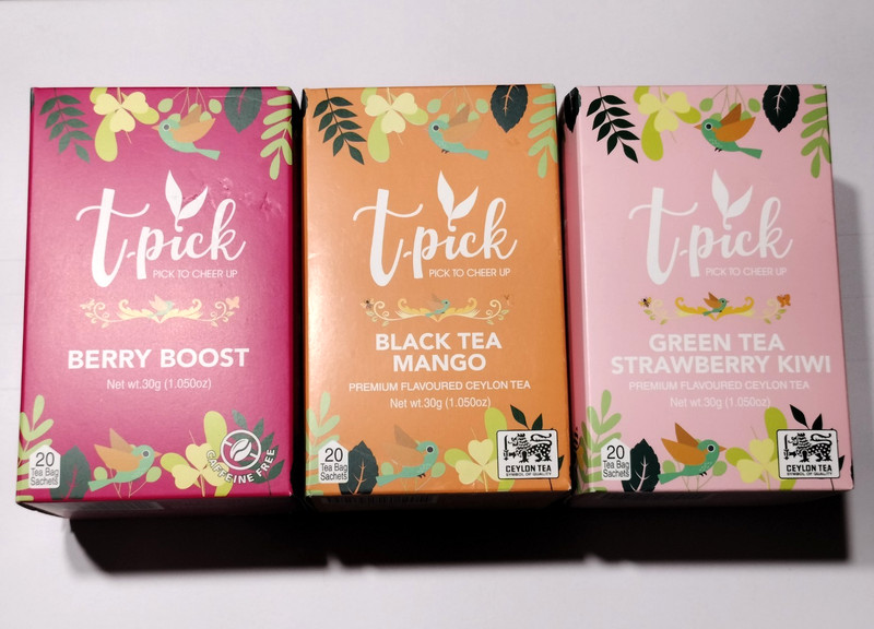 Lot of 3 Boxes T-PICK Green Ceylon Tea Strawberry Kiwi, Black Mango, Berry Boost