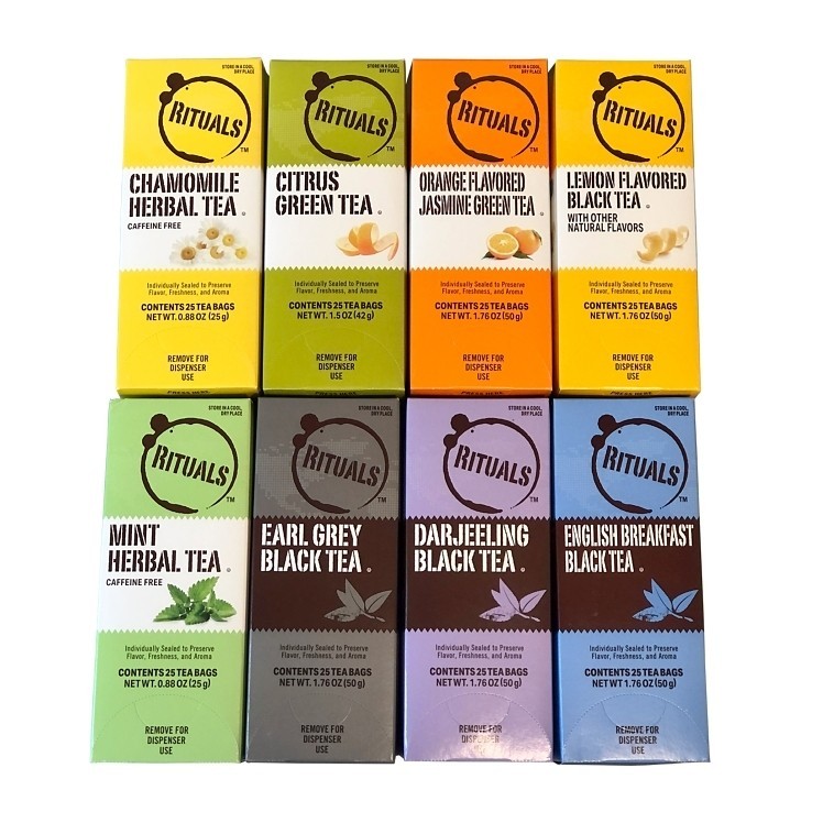 Tea bag variety with 8 flavor options, green tea, black tea, herbal tea, 25 bags