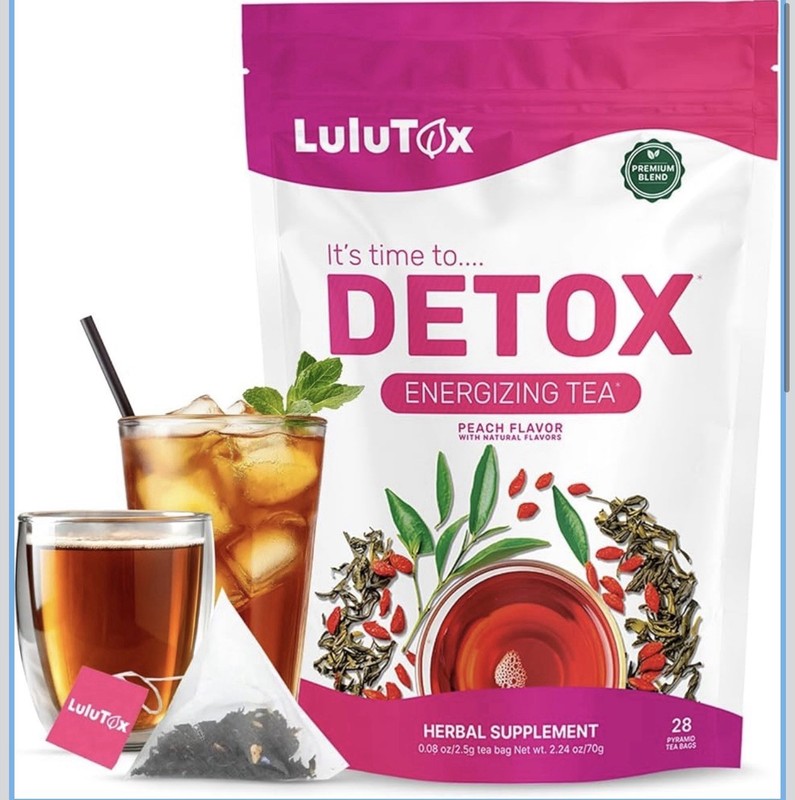 LuluTox Detox Energizing Tea Peach Flavor Bagged Herbal Supplement 28 Bags