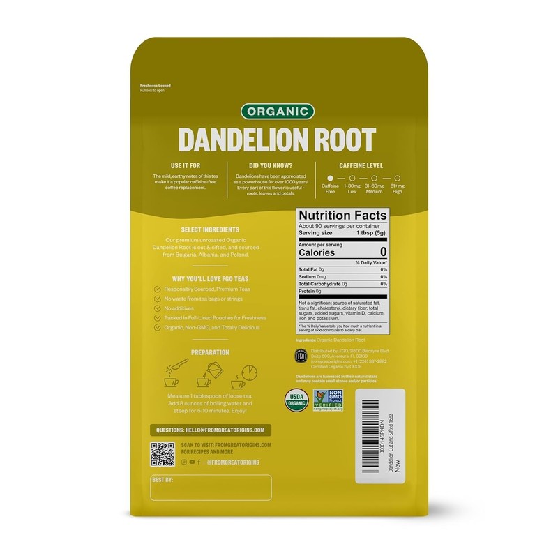 USDA Organic Cut & Sifted Dandelion Root Loose Tea - 4 Ounces Resealable Bag gallery
