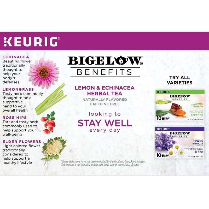 Bigelow Tea K Cup Variety Pack 10 Count Lemon Echinacea Herbal Wellness Tea gallery