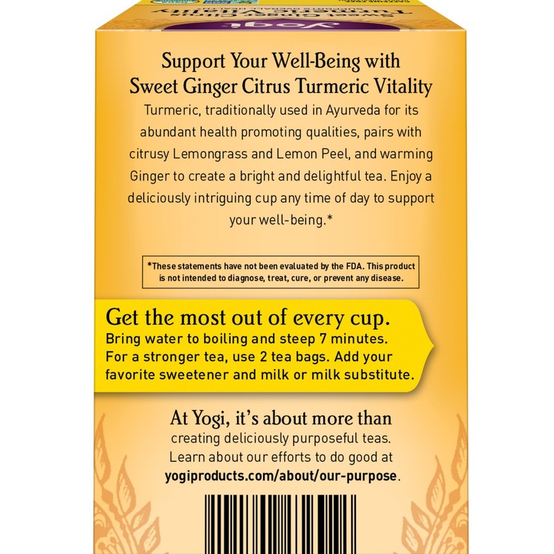 Yogi Tea - Sweet Ginger Citrus Turmeric Vitality - 6 Pack, 96 Tea Bags gallery
