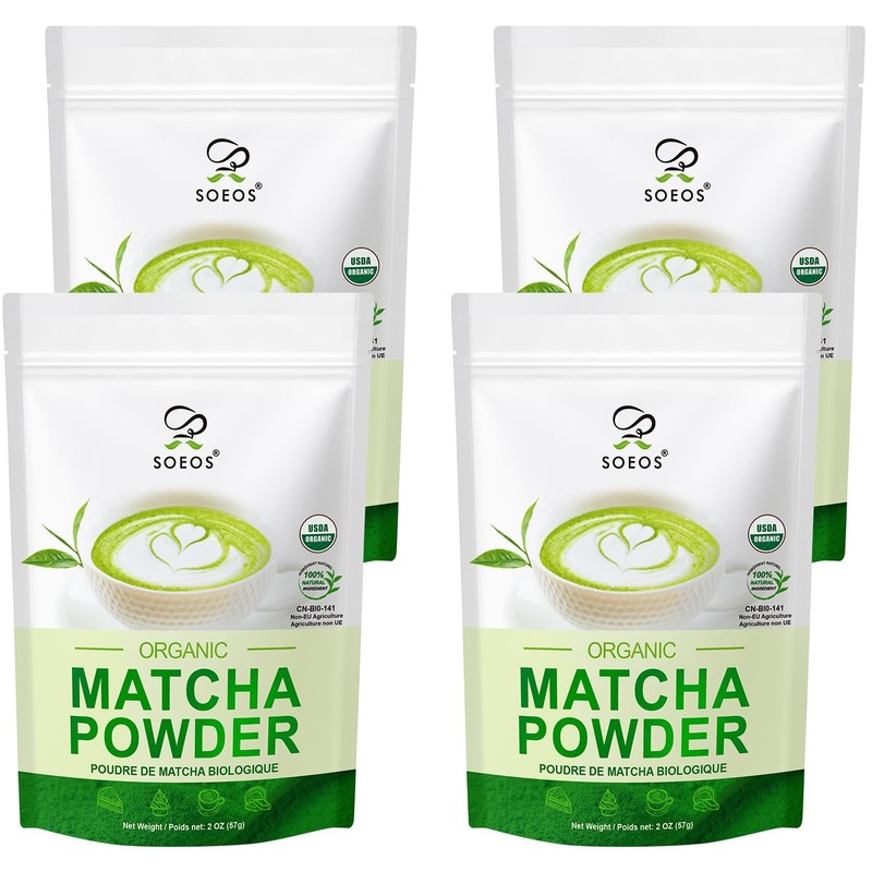 Soeos Organic Matcha Powder, Green Tea 2 2 Ounce (Pack of 4)