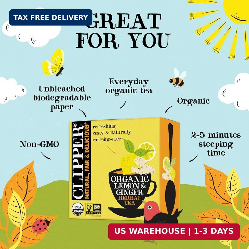 Clipper Tea Lemon & Ginger Teabags - Caffeine Free, USDA Organic, Great Hot or I gallery