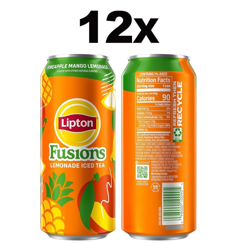 Lipton Fusions, Pineapple Mango Lemonade Iced Tea, 16 Fl Oz Cans (Pack of 12) gallery