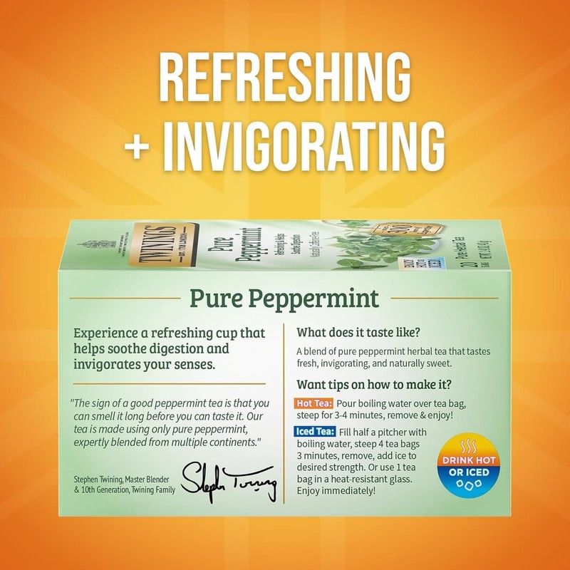 Individually Wrapped Peppermint Tea Bags, 20 Count - Energizing & Allergen-Free gallery