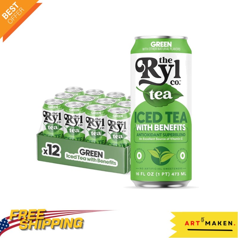 Refreshing Ryl Green Tea Iced Tea - Guilt-Free Zero Calorie 12-Pack (16 Fl Oz)