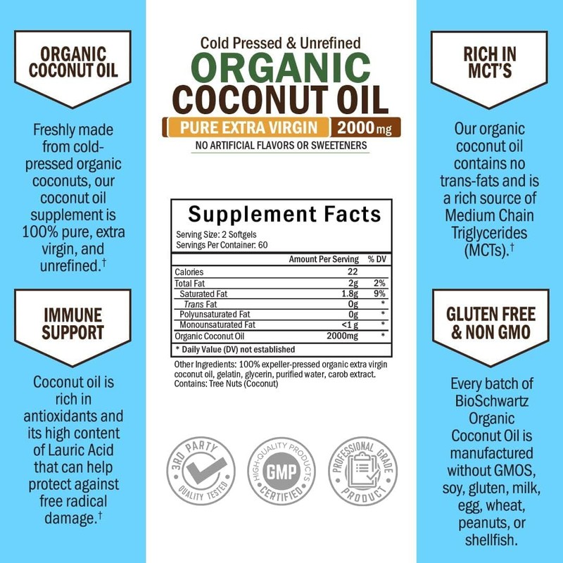 Coconut Oil Capsules 2000mg - Organic Pure Extra Virgin 120 Count (Pack of 1) gallery
