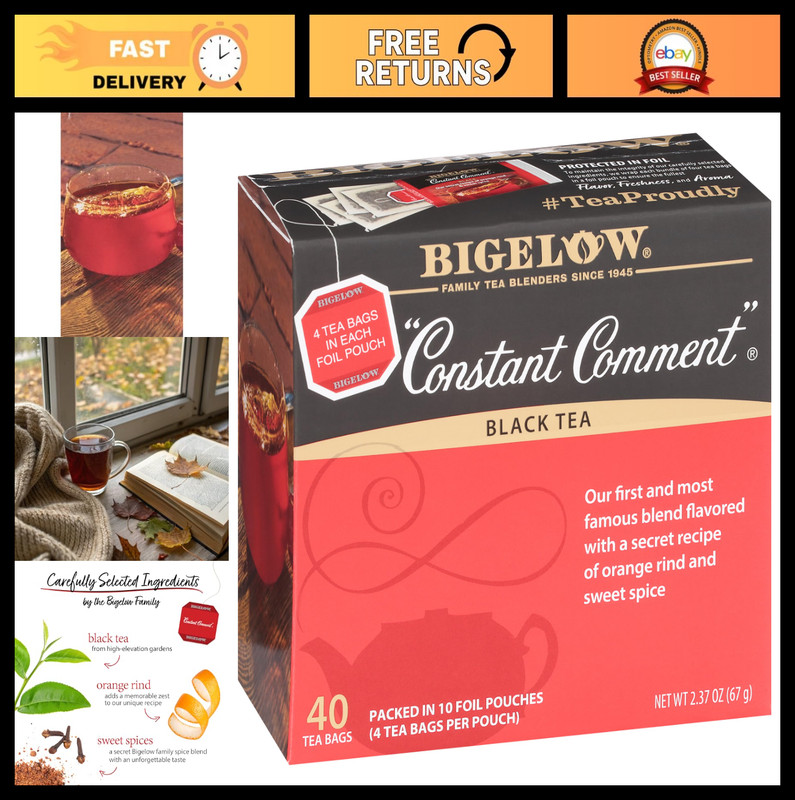 Caffeinated Black Tea Bags – Constant Comment, 40 Count, Pack of 6 – Premium Fla