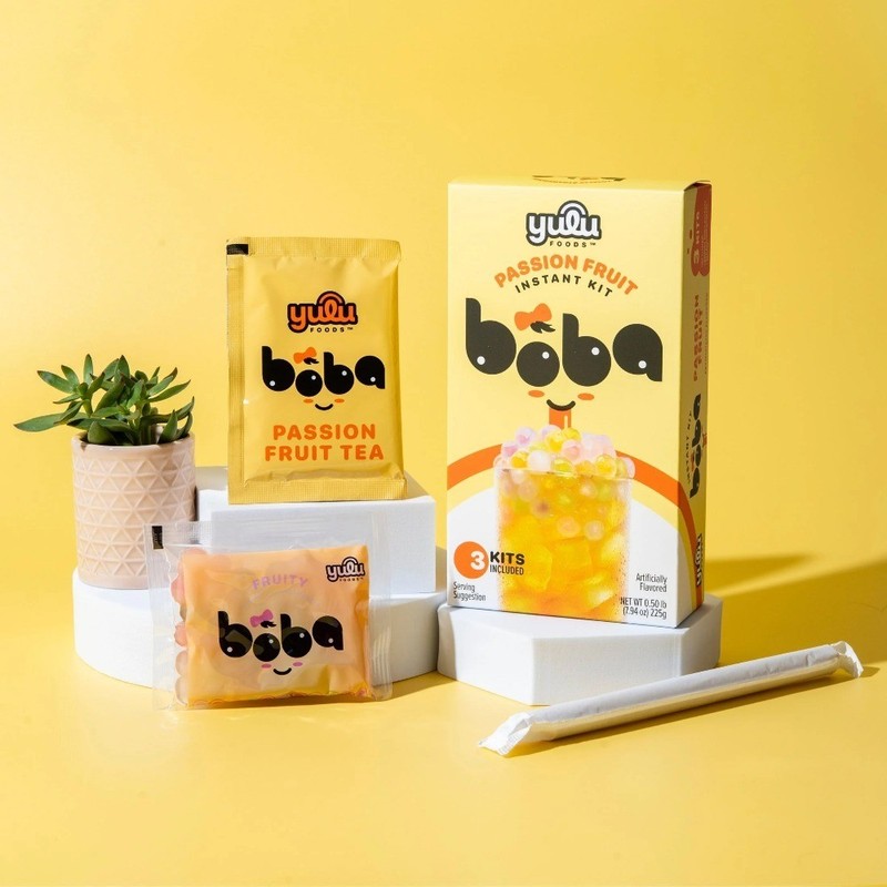 Instant Bubble Tea Kit Passion Fruit Flavor Makes 3 Refreshing Boba Drinks gallery
