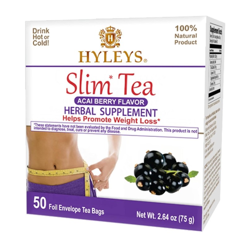 HYLEYS Slim Green Tea ACAI BERRY 50 Tea Bags Helps Promote Weight Loss