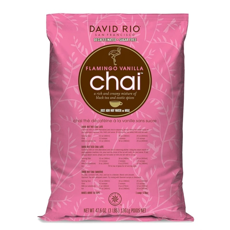 David Rio Chai Mix, Decaf Sugar Free, Flamingo Vanilla, 48 Ounce (Pack of 1)