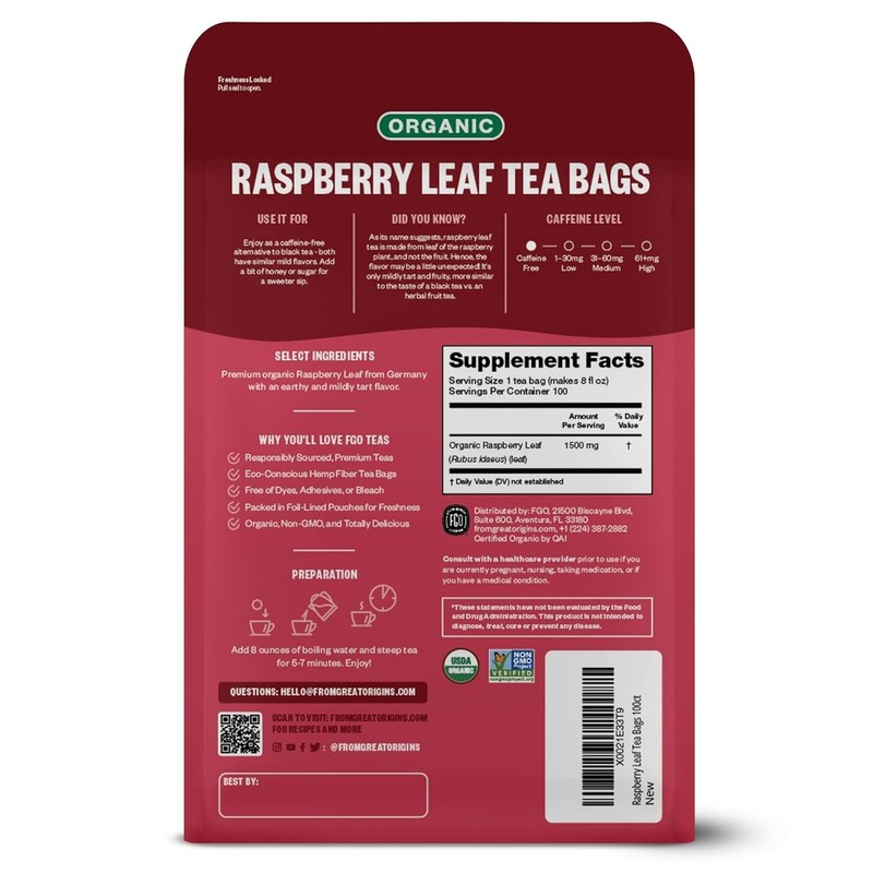 Organic Caffeine-Free Raspberry Leaf Tea - 100 Eco-Conscious Tea Bags gallery